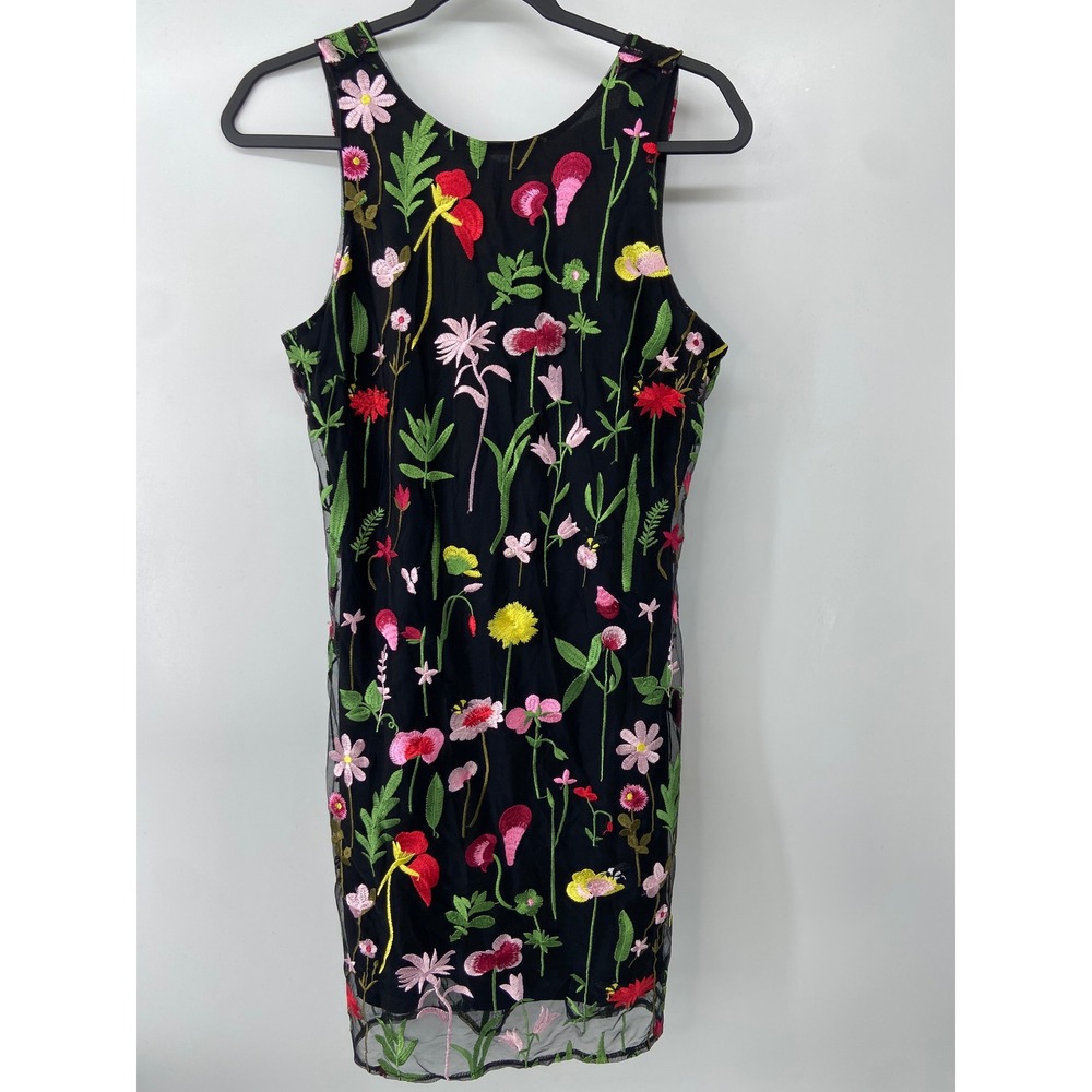 Sam Edelman Dress Women 6 Black Floral Embroidered Mesh Bow Back Cocktail Boho